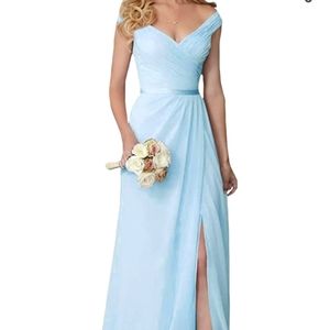 Light Blue Yilis Elegant V-Neck Chiffon Slit Long Dress, Size: 12